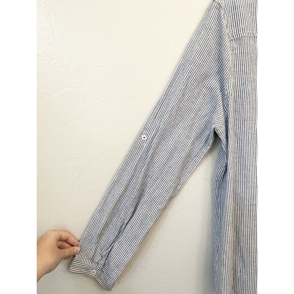 Umgee Blue Striped Tunic with Cream Lace Hem - Picture 11 of 13